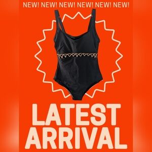Black One-Piece Swimsuit, Womens, NWT, Squareneck, peakaboo suit.